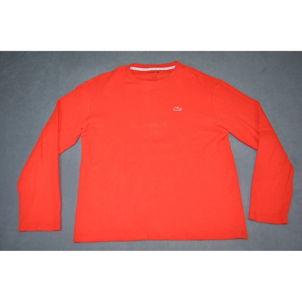Lacoste Sleepwear Mens L Orange/Red Waffle Knit Thermal Long Sleeve Lounge Shirt
